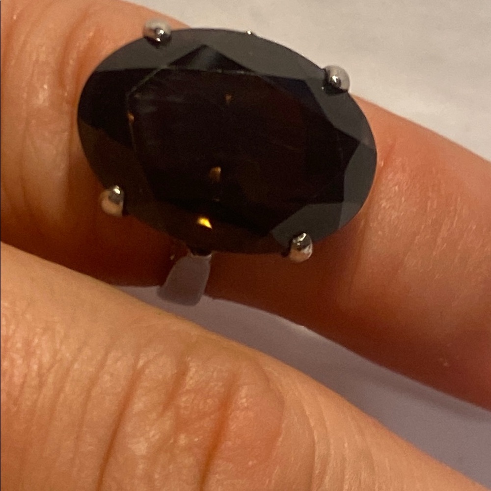 Vintage Silver Brown Gemstone Ring - image 2